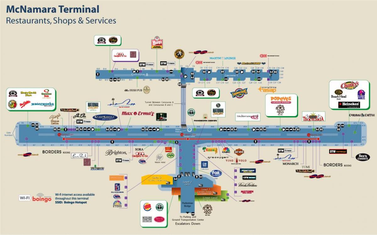 Detroit Aeropuerto restaurante mapa