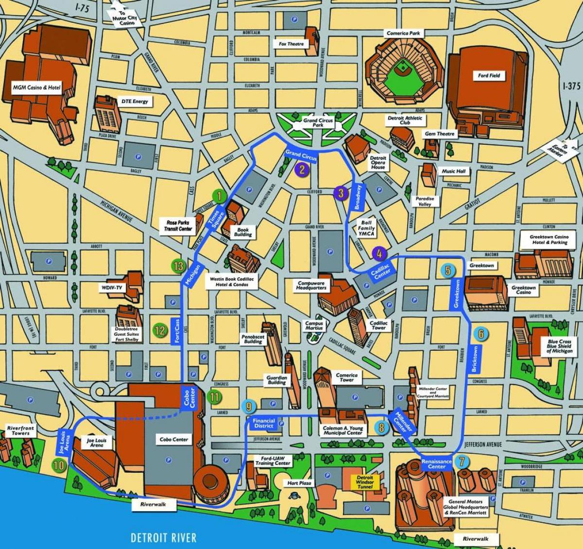 Detroit atracciones mapa