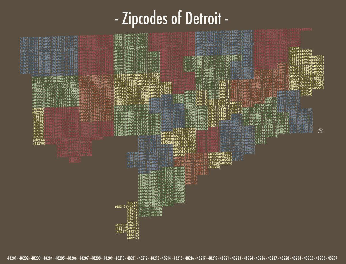 el código postal de mapa de Detroit