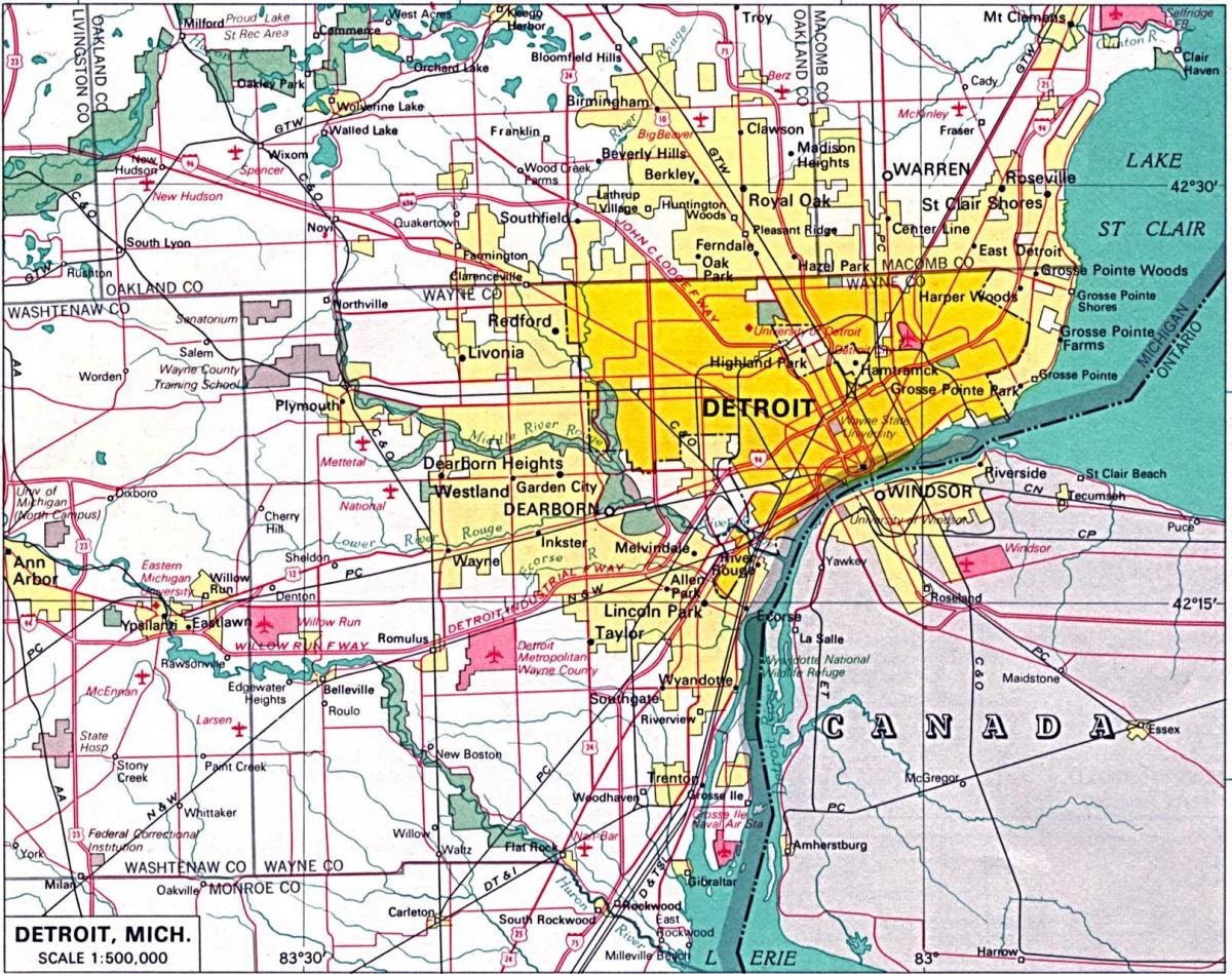mapa de los suburbios de Detroit