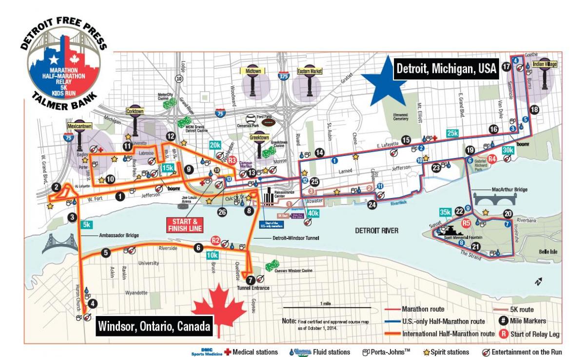 mapa de la maratón de Detroit