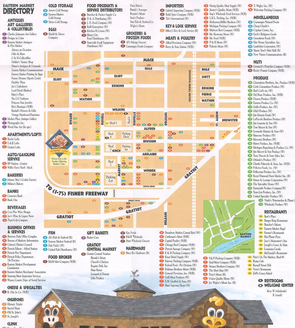 mapa de la zona oriental de mercado de Detroit