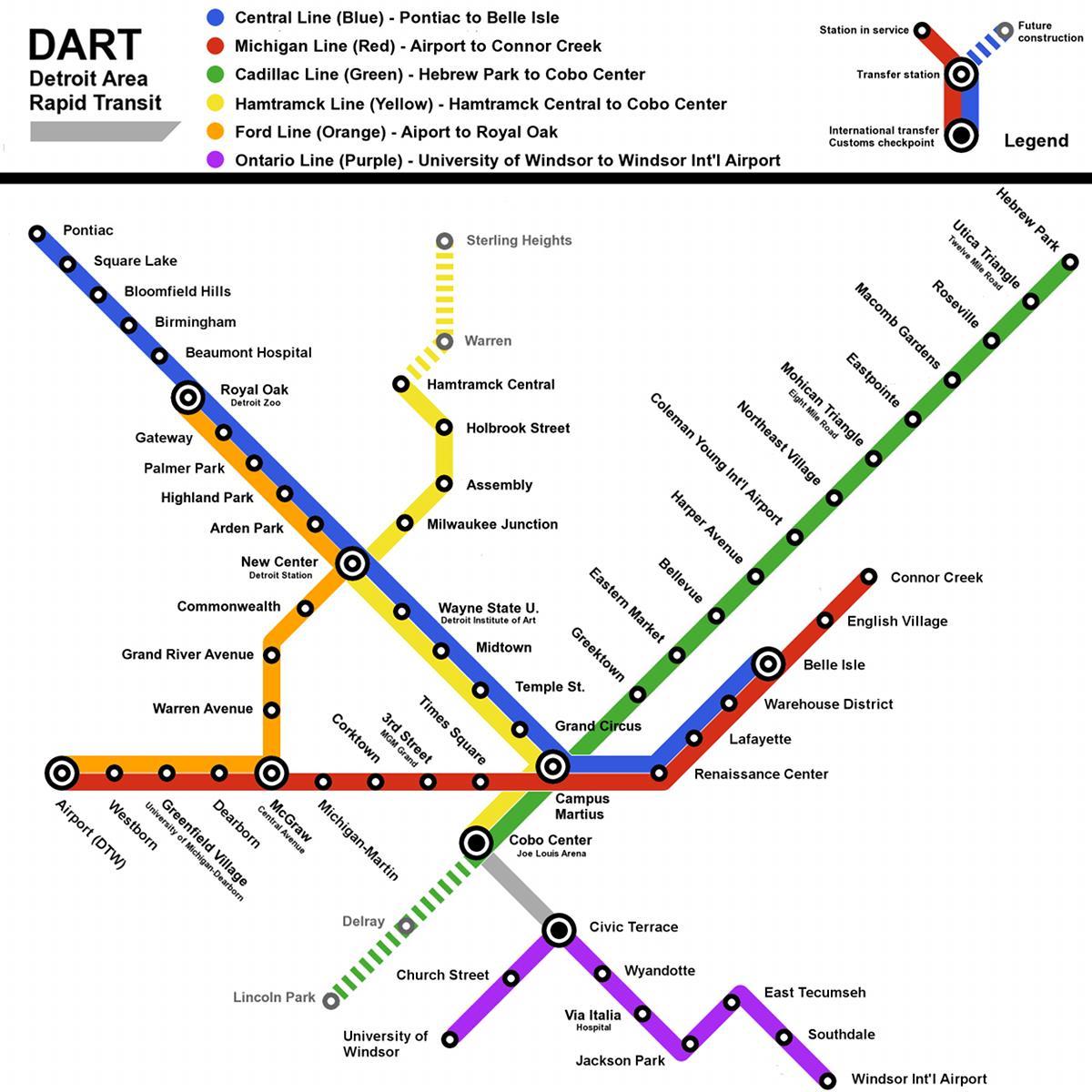 Detroit mapa de trenes