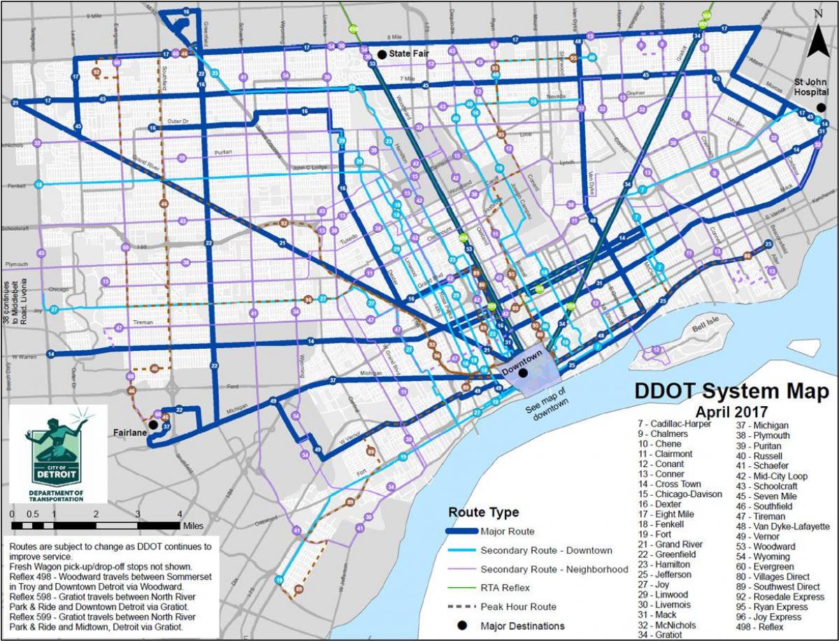 mapa de Detroit Autobús