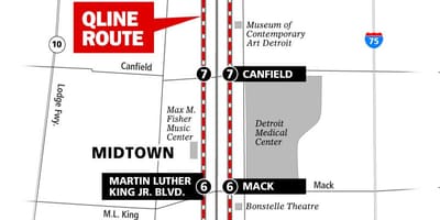 Detroit tranvía mapa